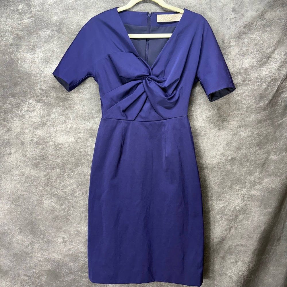 Lela Rose Twist Knotted Front Fit & Flare Dress Size 4 6 Purple Taffeta